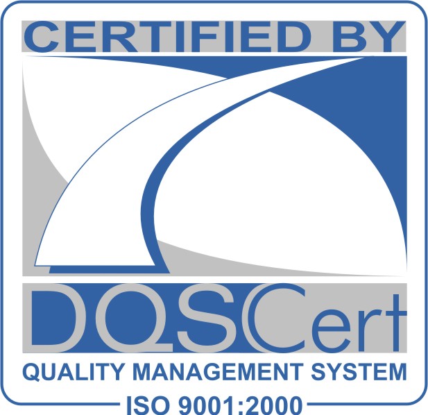 Logo certifikační společnosti DOSCert pro ISO 9001:2000 systém řízení kvality s označením Certified by